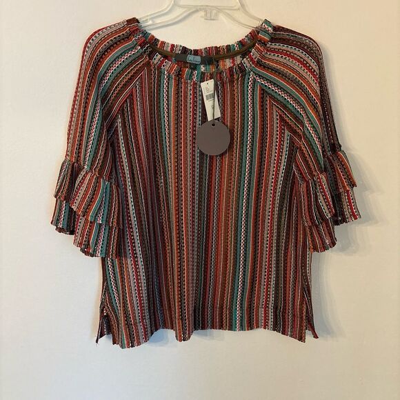 Anthropologie Eva Franco crochet ruffle stripped hippie stripped top size M NWT! - Picture 3 of 13